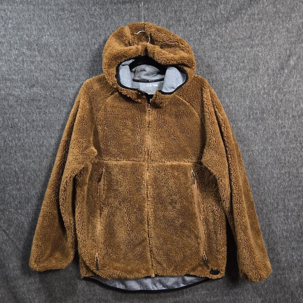 MSX Michael Strahan Men's Brown Faux Fur Sherpa Zip Sweater Jacket Size Medium